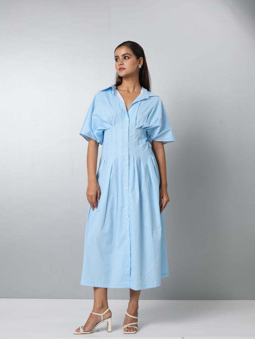 Button Front Pleated Maxi Dress